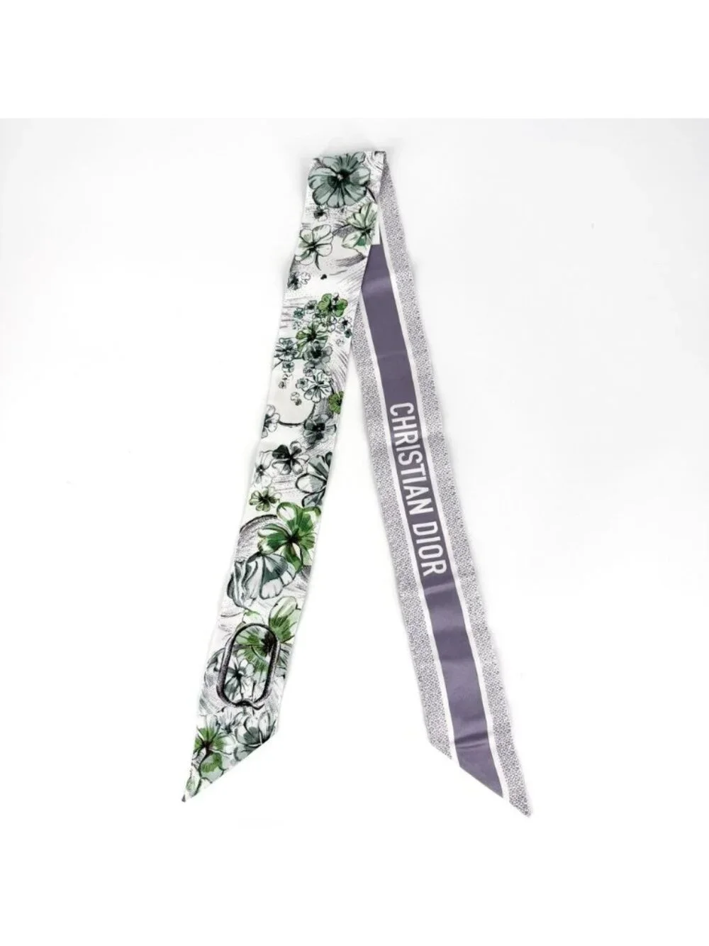 Dior Scarf Mitzah Floral Pattern Silk Green Gray